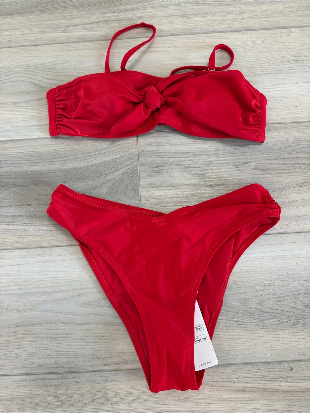 Cupshe Bright Red Bandeau Bikini Set